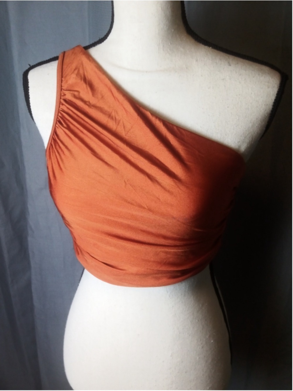 Women's Orange One Shoulder Crop Bikini Top Size Small
